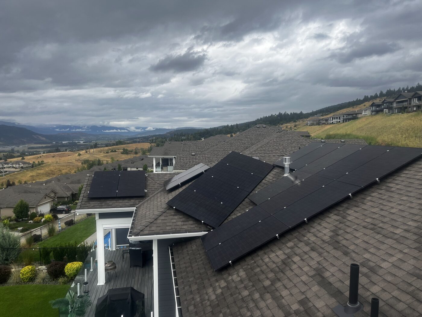 Solar panels on Okanagan home with valley views