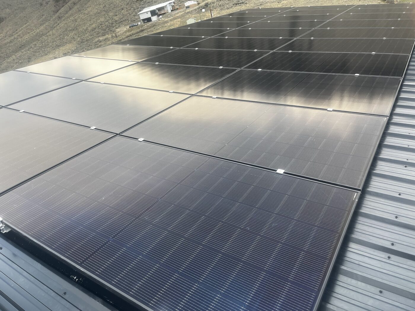 Solar panels on farm barn metal roof
